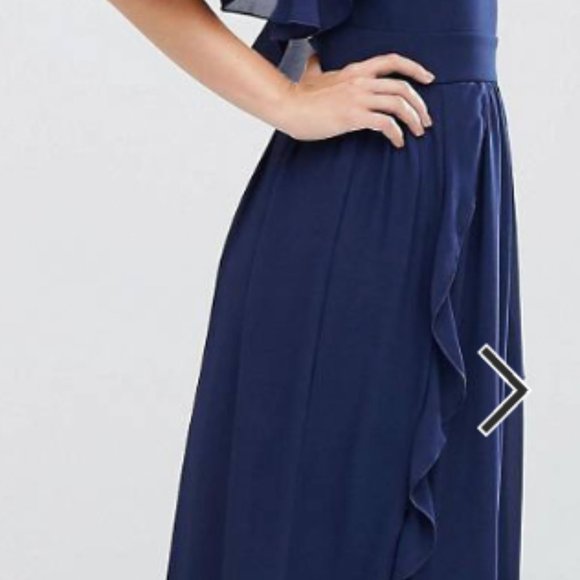 TFNC Size 6 Navy High Neck Maxi Dress with Frills - Picture 6 of 6